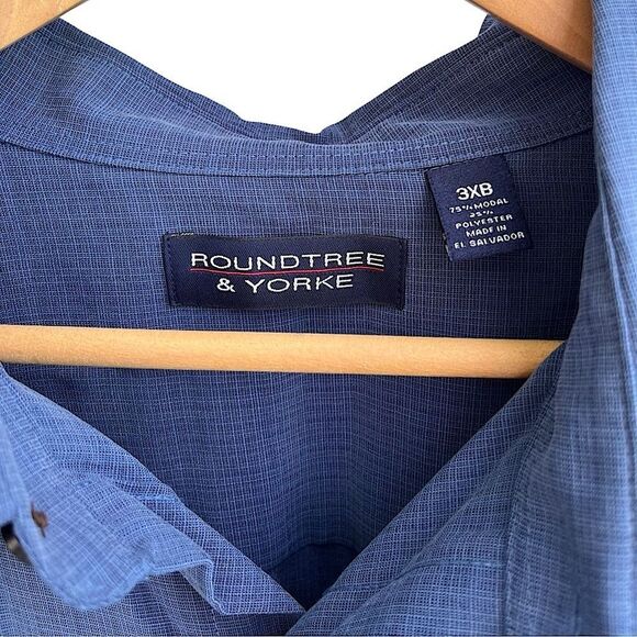 Roundtree & Yorke Blue Button-Front Short Sleeve Shirt 3XB - Picture 2 of 11